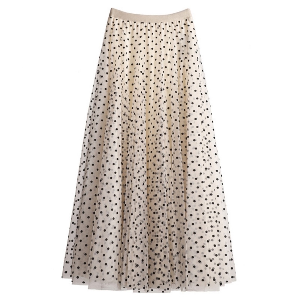 Polka Dot Maxi Skirt - Cream with Black Dots